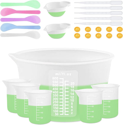 7 PCS Silicone Measuring Cups Kits,1 PCS 250ml Silicone Cups,4 PCS 100ml Non-Stick Mixing Cups,2 PCS 10ml Silicone Mold Cup Dispenser, for Casting Moulds,Jewelry Making,DIY,Crafts