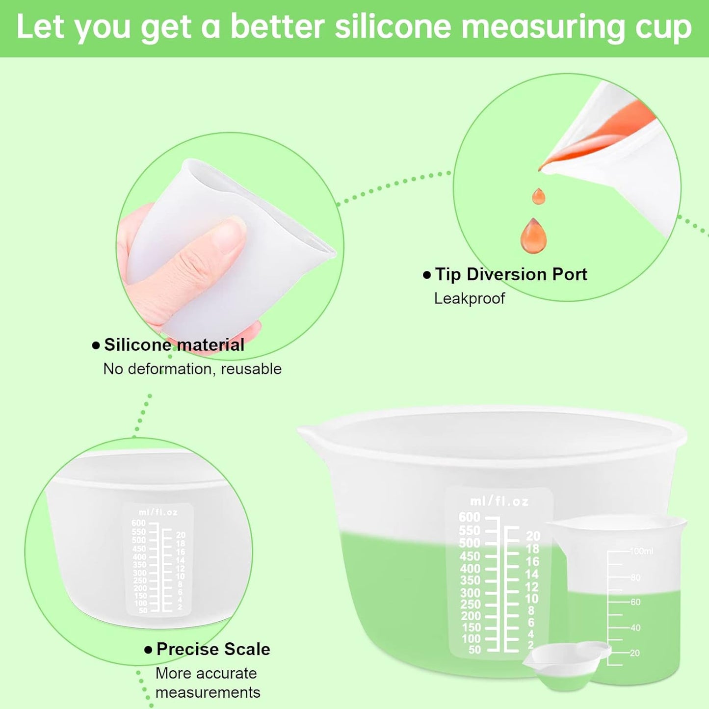 7 PCS Silicone Measuring Cups Kits,1 PCS 250ml Silicone Cups,4 PCS 100ml Non-Stick Mixing Cups,2 PCS 10ml Silicone Mold Cup Dispenser, for Casting Moulds,Jewelry Making,DIY,Crafts