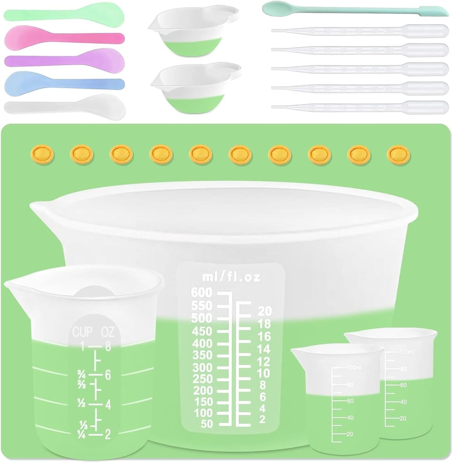 7 PCS Silicone Measuring Cups Kits,1 PCS 250ml Silicone Cups,4 PCS 100ml Non-Stick Mixing Cups,2 PCS 10ml Silicone Mold Cup Dispenser, for Casting Moulds,Jewelry Making,DIY,Crafts