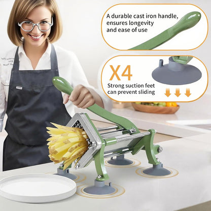 French Fry Cutter, Commercial Potato Slicer with Suction Feet,Great for Potato, French Fries, Cucumber, Vegetables, Carrot (Green- 3/8 Inch Blade)