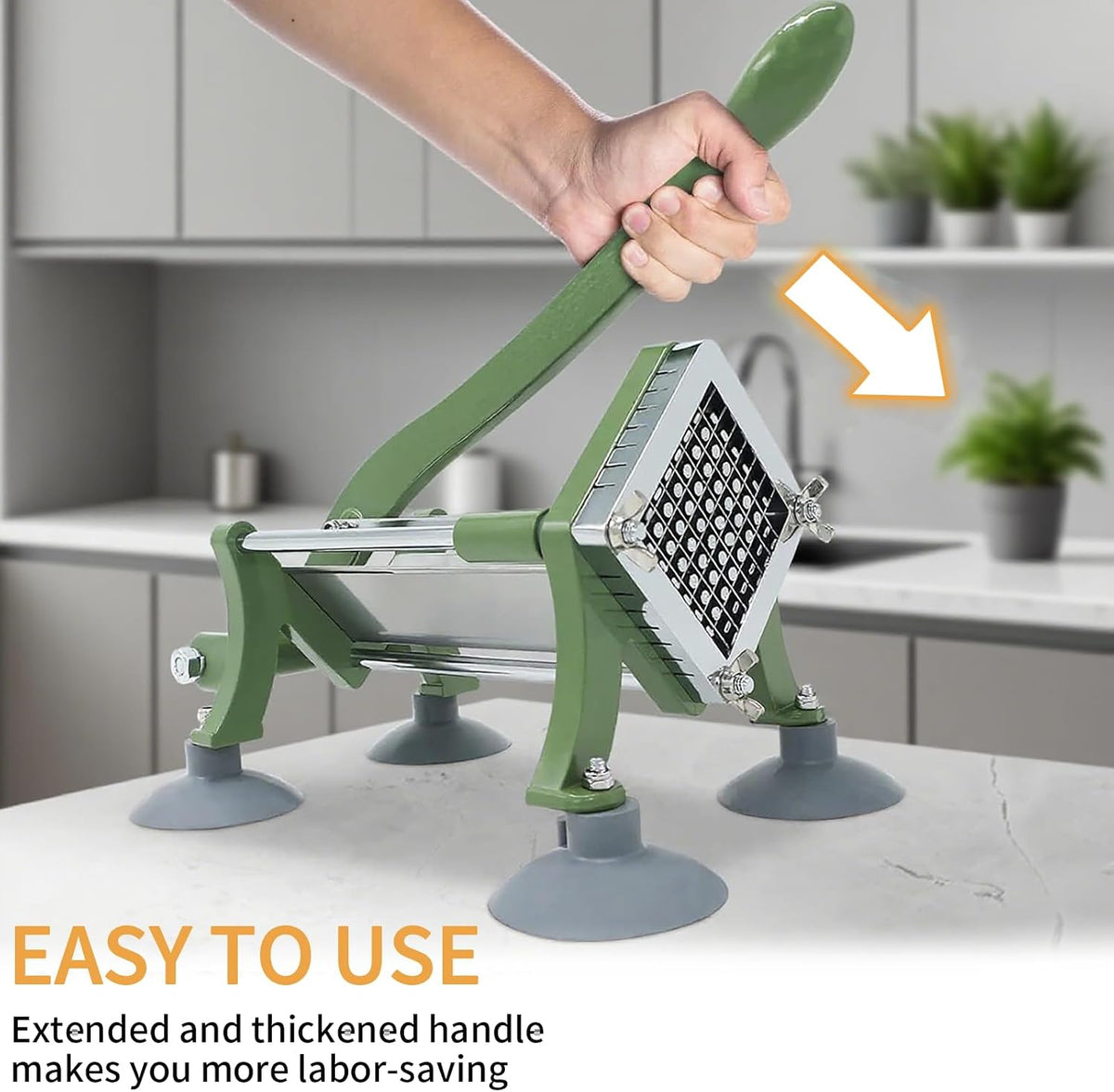 French Fry Cutter, Commercial Potato Slicer with Suction Feet,Great for Potato, French Fries, Cucumber, Vegetables, Carrot (Green- 3/8 Inch Blade)