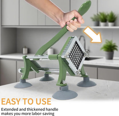 French Fry Cutter, Commercial Potato Slicer with Suction Feet,Great for Potato, French Fries, Cucumber, Vegetables, Carrot (Green- 3/8 Inch Blade)