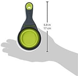 Dexas Popware for Pets Collapsible Klip Scoop, 3 in 1 Design Convenient Measuring Cup, Food Scooper and Bag Clip, 1Cup Capacity Pet Food Scoop, Versatile Food Measuring Cups Portion Control Gray/Blue