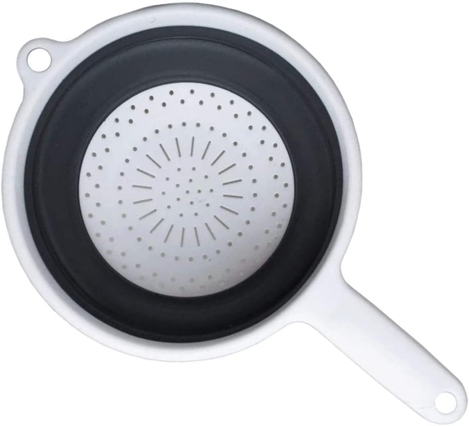 Collapsible Kitchen Strainer with Handle - Silicone Colander - Collapsible Colander and Strainer to Rinse your Pasta, Salad Leaves, Fruits, & Vegetables - Heavy Duty Foldable Heat Resistant