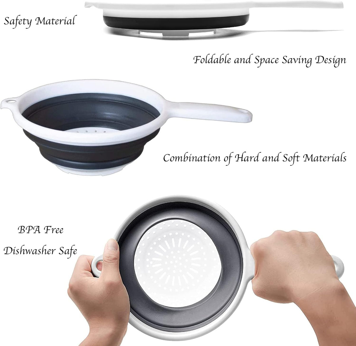 Collapsible Kitchen Strainer with Handle - Silicone Colander - Collapsible Colander and Strainer to Rinse your Pasta, Salad Leaves, Fruits, & Vegetables - Heavy Duty Foldable Heat Resistant
