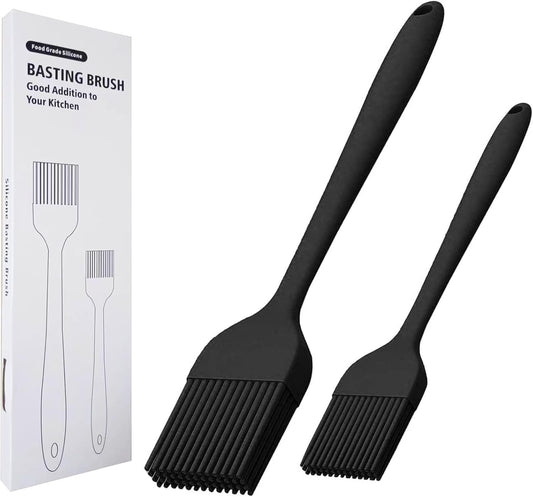Silicone Basting Brush for Cooking 2 Pcs Pastry Brush for Grilling,Oil,BBQ,Meat,Sauce,Baking (Black)