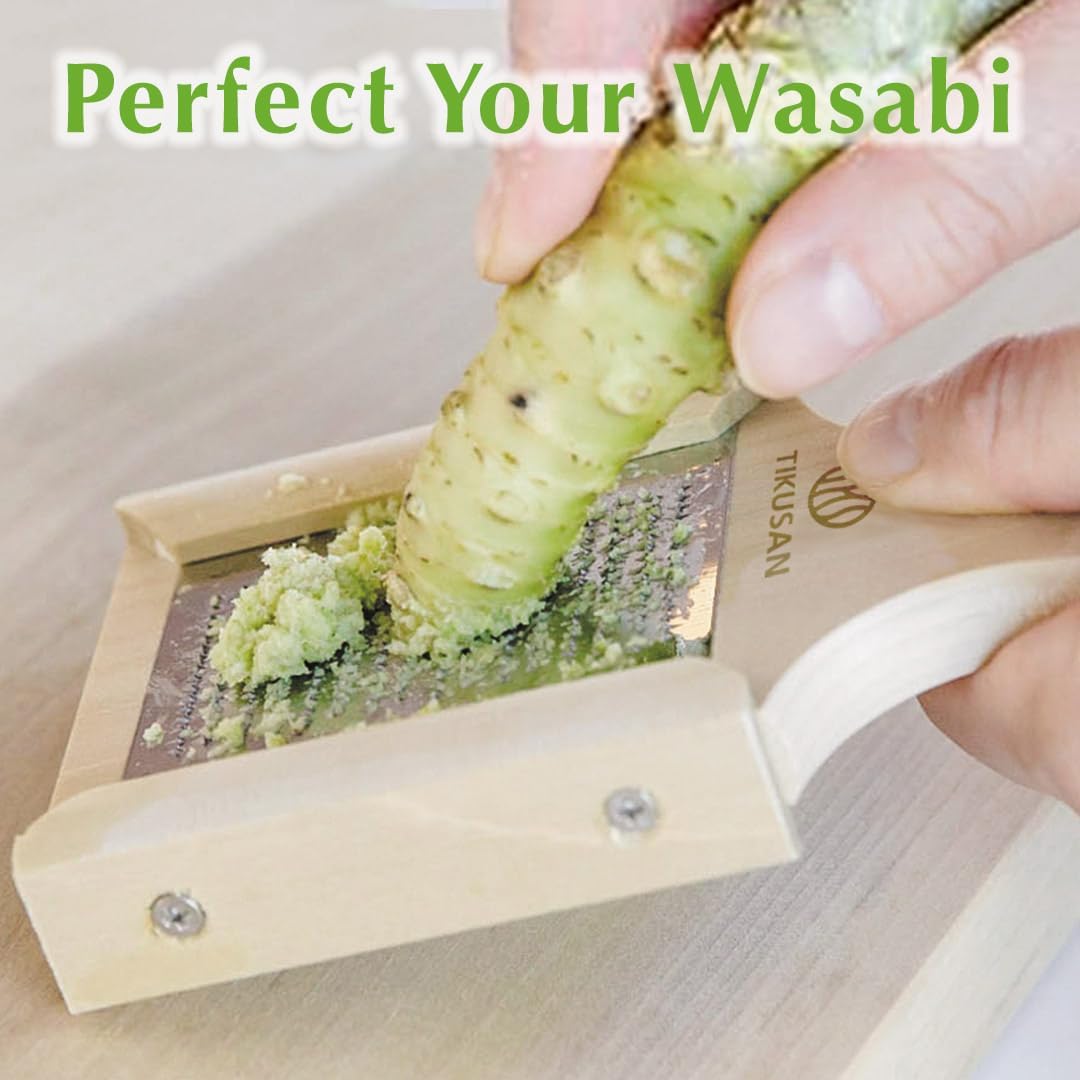 Japanese Wooden Wasabi Grater (Wasabi Oroshi) for Ginger and Garlic with Bamboo Brush Made in Japan