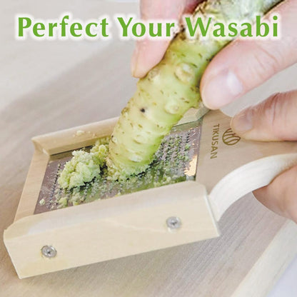 Japanese Wooden Wasabi Grater (Wasabi Oroshi) for Ginger and Garlic with Bamboo Brush Made in Japan