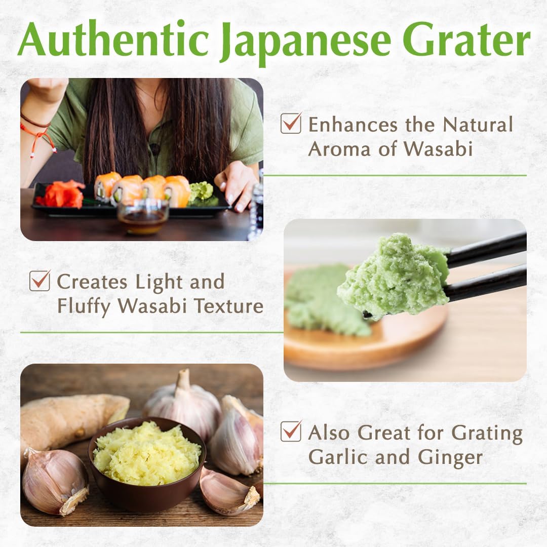 Japanese Wooden Wasabi Grater (Wasabi Oroshi) for Ginger and Garlic with Bamboo Brush Made in Japan