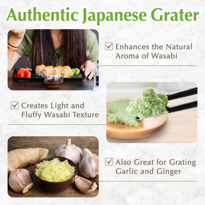 Japanese Wooden Wasabi Grater (Wasabi Oroshi) for Ginger and Garlic with Bamboo Brush Made in Japan