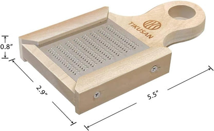 Japanese Wooden Wasabi Grater (Wasabi Oroshi) for Ginger and Garlic with Bamboo Brush Made in Japan