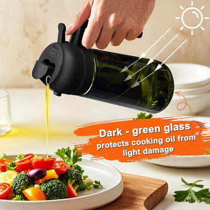 Olive Oil Sprayer for Cooking, 16oz Glass 2 in 1 Oil Dispenser Bottle | Light Blocking, BPA-Free Food Grade, Fine Mist Precise Control, Air Fryer BBQ Salad, Leakproof Anti-Clog, Pre-Printed Labels