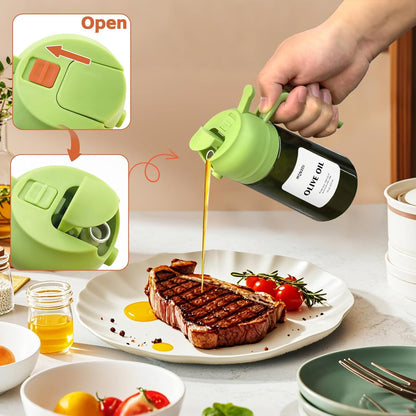 Olive Oil Sprayer for Cooking, 16oz Glass 2 in 1 Oil Dispenser Bottle | Light Blocking, BPA-Free Food Grade, Fine Mist Precise Control, Air Fryer BBQ Salad, Leakproof Anti-Clog, Pre-Printed Labels