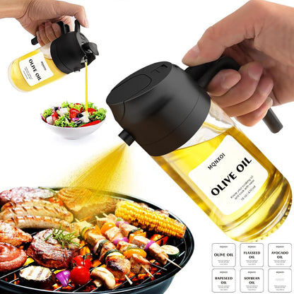 Olive Oil Sprayer for Cooking, 16oz Glass 2 in 1 Oil Dispenser Bottle | Light Blocking, BPA-Free Food Grade, Fine Mist Precise Control, Air Fryer BBQ Salad, Leakproof Anti-Clog, Pre-Printed Labels