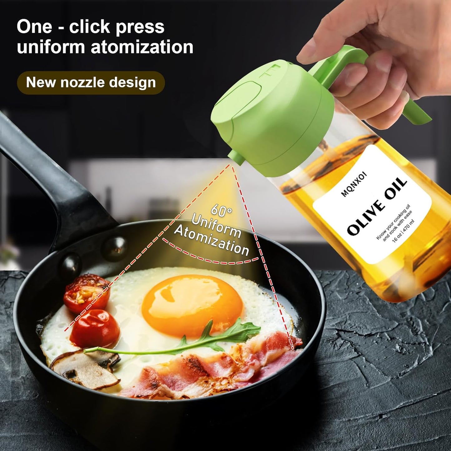 Olive Oil Sprayer for Cooking, 16oz Glass 2 in 1 Oil Dispenser Bottle | Light Blocking, BPA-Free Food Grade, Fine Mist Precise Control, Air Fryer BBQ Salad, Leakproof Anti-Clog, Pre-Printed Labels
