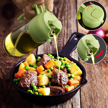 Olive Oil Sprayer for Cooking, 16oz Glass 2 in 1 Oil Dispenser Bottle | Light Blocking, BPA-Free Food Grade, Fine Mist Precise Control, Air Fryer BBQ Salad, Leakproof Anti-Clog, Pre-Printed Labels