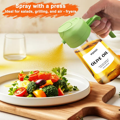 Olive Oil Sprayer for Cooking, 16oz Glass 2 in 1 Oil Dispenser Bottle | Light Blocking, BPA-Free Food Grade, Fine Mist Precise Control, Air Fryer BBQ Salad, Leakproof Anti-Clog, Pre-Printed Labels