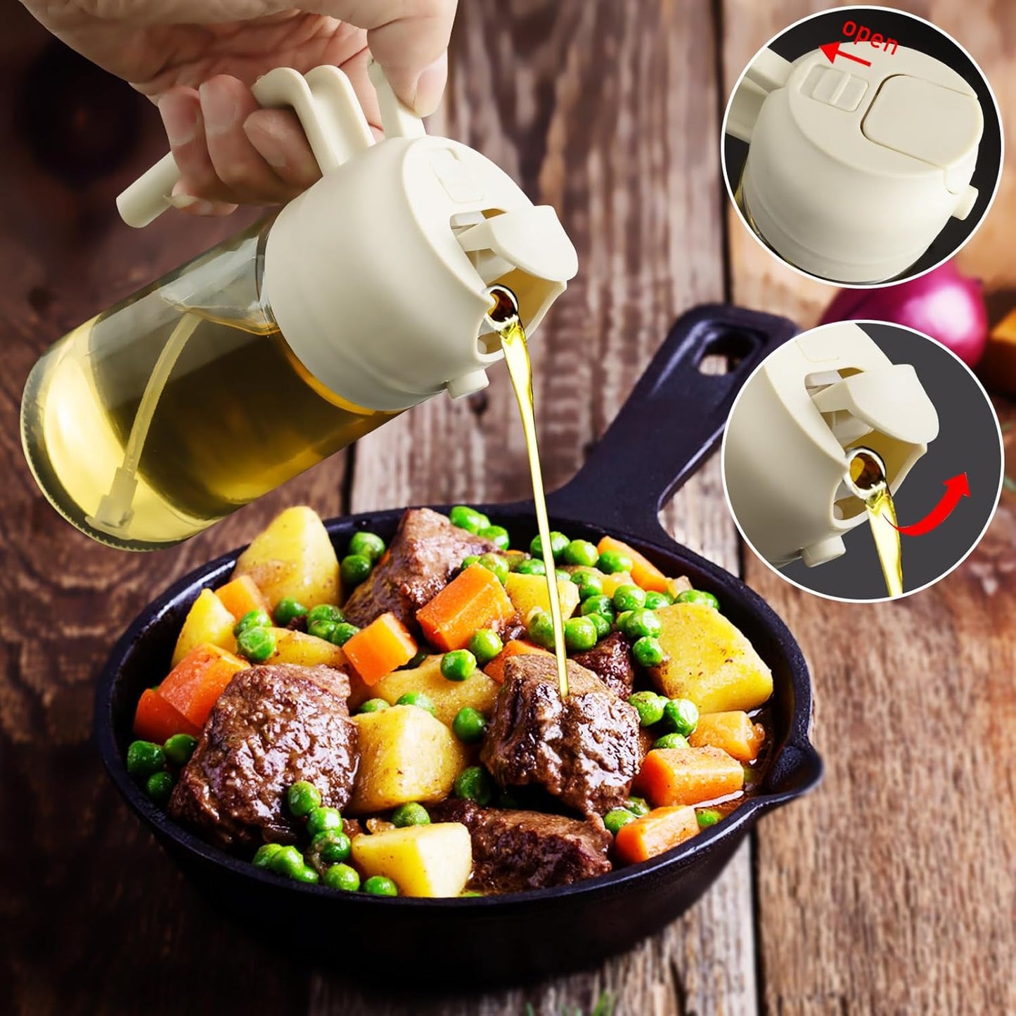 Olive Oil Sprayer for Cooking, 16oz Glass 2 in 1 Oil Dispenser Bottle | Light Blocking, BPA-Free Food Grade, Fine Mist Precise Control, Air Fryer BBQ Salad, Leakproof Anti-Clog, Pre-Printed Labels