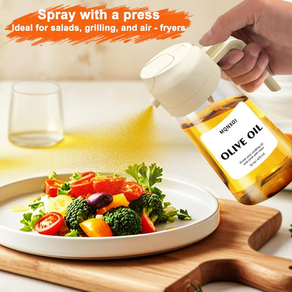 Olive Oil Sprayer for Cooking, 16oz Glass 2 in 1 Oil Dispenser Bottle | Light Blocking, BPA-Free Food Grade, Fine Mist Precise Control, Air Fryer BBQ Salad, Leakproof Anti-Clog, Pre-Printed Labels