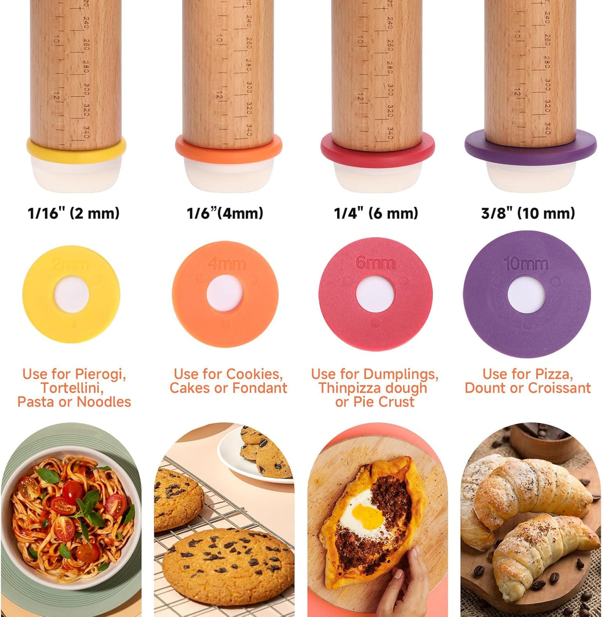 13.6" Stainless Steel Rolling Pin with 4 Thickness Rings & Cookie Molds