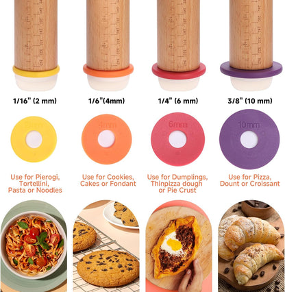 13.6" Stainless Steel Rolling Pin with 4 Thickness Rings & Cookie Molds