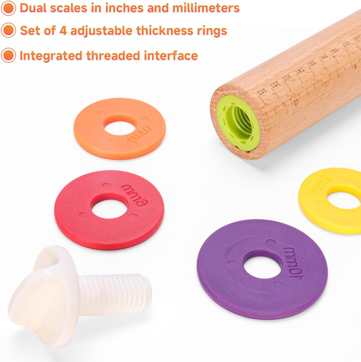 13.6" Stainless Steel Rolling Pin with 4 Thickness Rings & Cookie Molds