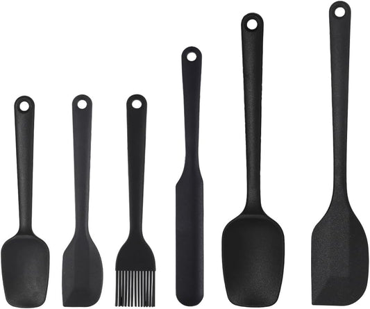 6-Piece Silicone Spatula Set, Non-Stick & Stainless Steel Core, BPA-Free, Dishwasher Safe Kitchen Utensils for Baking, Cooking, Mixing (Black)