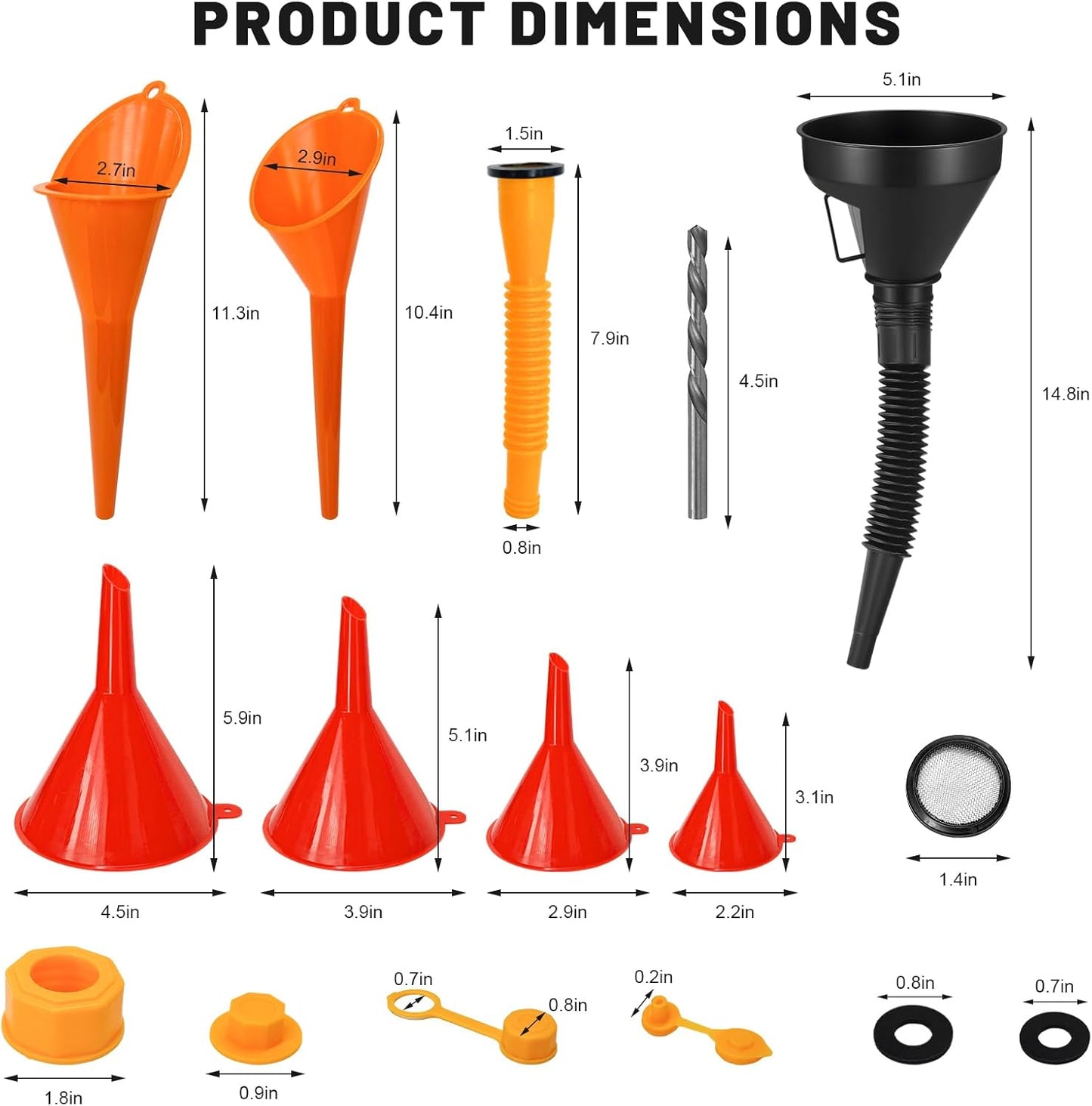 19PCS Automotive Funnel Set & Gas Can Spout Replacement, Plastic Long Neck Oil Funnel Wide Mouth Funnels, Transmission Funnels Spouts Set for Filling Gasoline Oil Coolant
