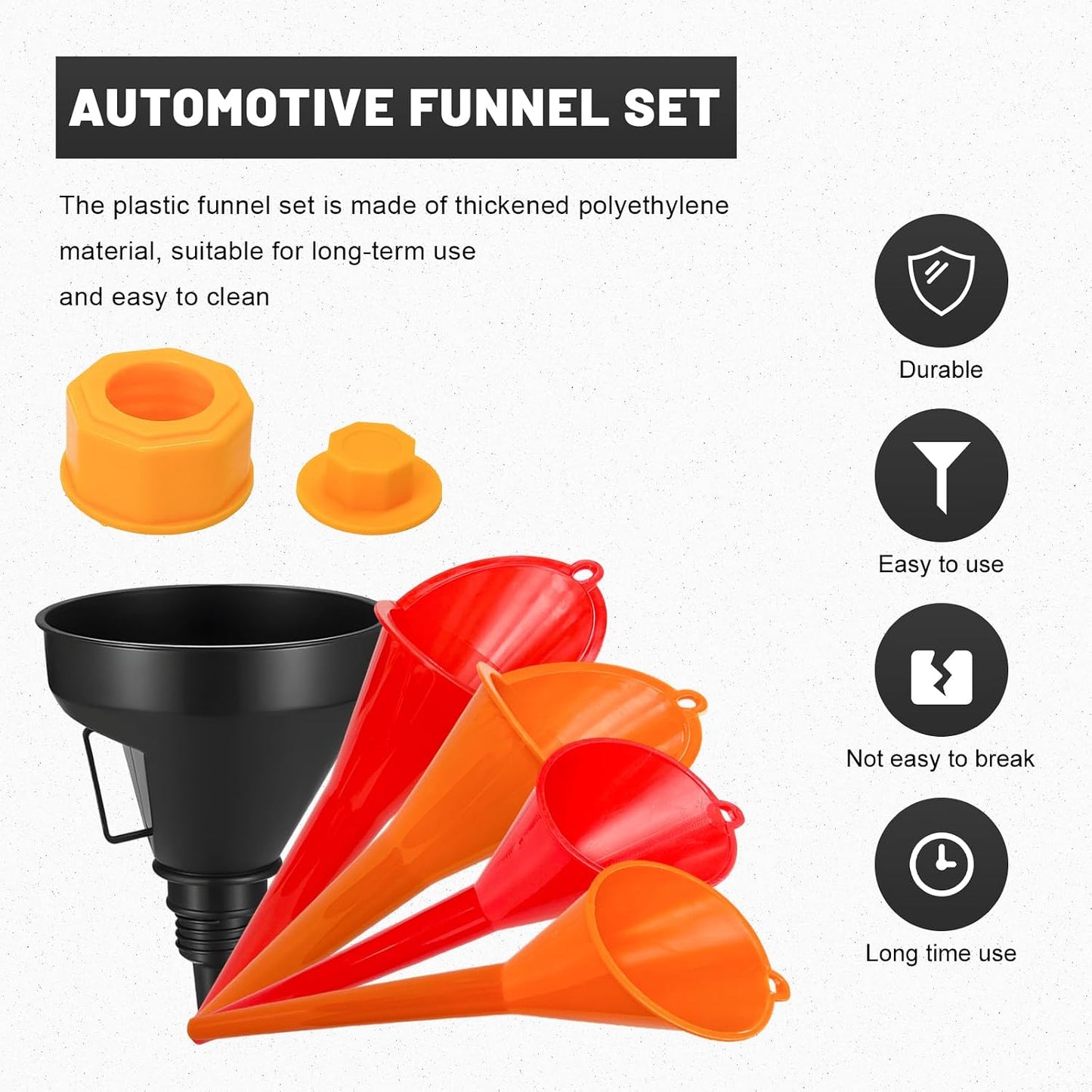 19PCS Automotive Funnel Set & Gas Can Spout Replacement, Plastic Long Neck Oil Funnel Wide Mouth Funnels, Transmission Funnels Spouts Set for Filling Gasoline Oil Coolant