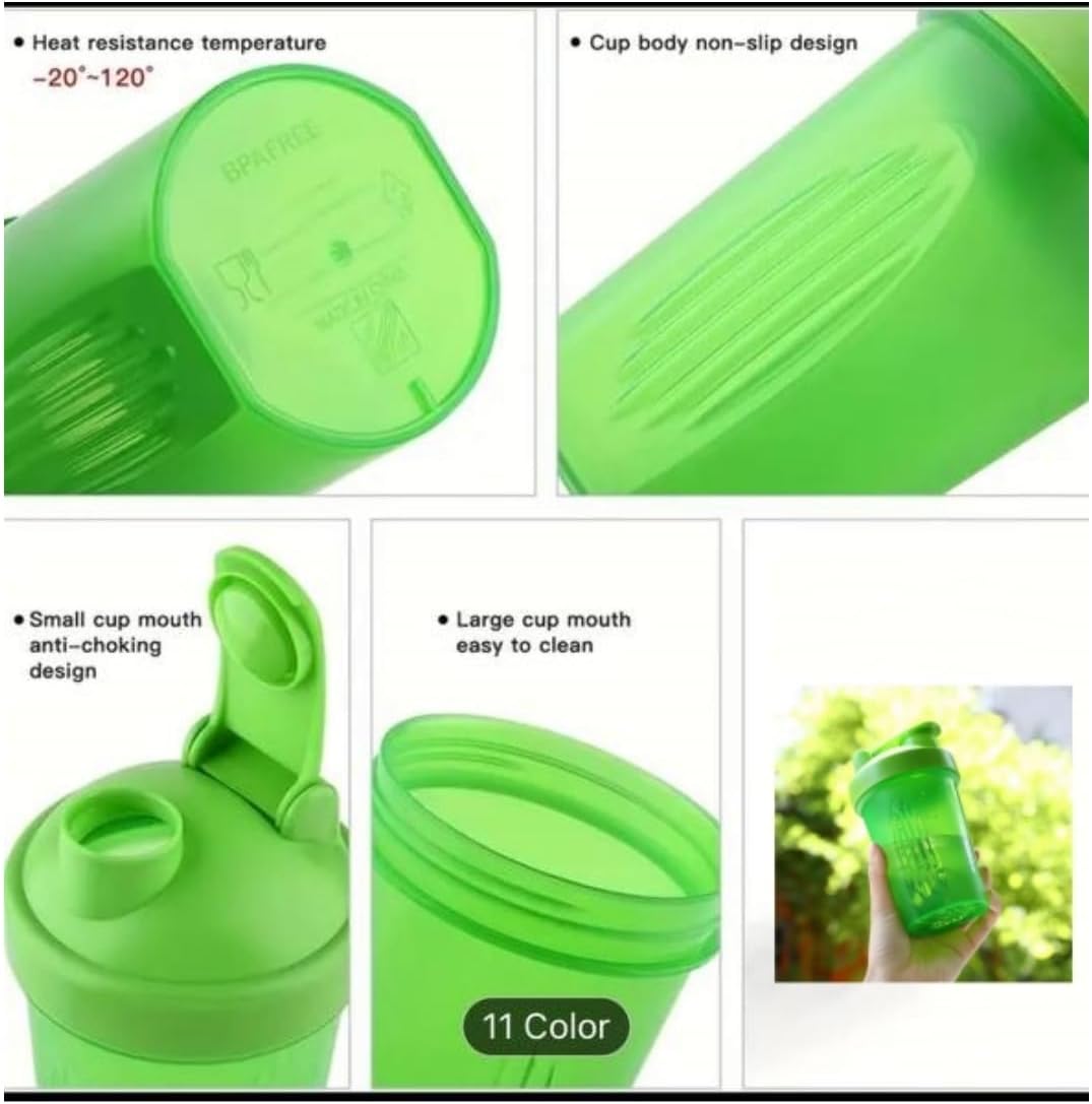 Protein Shaker Bottle 400ML/16Oz w. Shaker Ball for Protein Shake, Shaker Bottle with Mixing Ball, Leak-Proof, BPA-Free, for Gym, Workout, Juice Mixer (Green/Clear, 16Oz-400ML-1Bottle)