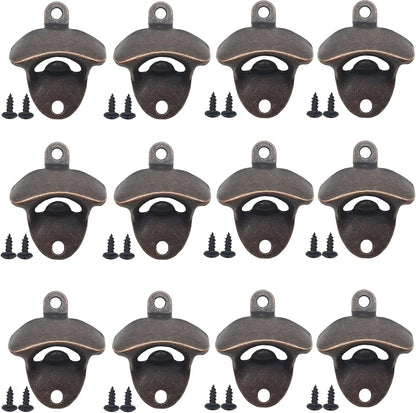12PCS Wall Mounted Bottle Opener Vintage Beer Bottle Opener Suitable for Bars KTV Hotels Homes（Red Bronze）