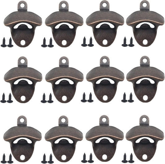 12PCS Wall Mounted Bottle Opener Vintage Beer Bottle Opener Suitable for Bars KTV Hotels Homes（Red Bronze）