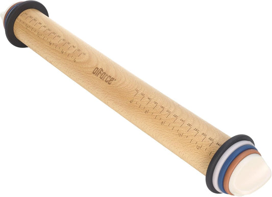 Rolling Pin with Adjustable Thickness Rings, Wooden Rolling Pin for Baking, 13.6" Precise Dough Roller for Baking Fondant, Pizza, Pie, Pastry, Pasta, Cookies and More