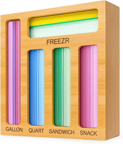 Foil and Plastic Wrap Organizer for Kitchen Drawer — 3 in 1 Bamboo Holder for Aluminum Foil, Cling Wrap and Wax Paper with Labels and Slide Cutter, Fits 12" Rolls, Kitchen Storage Organization