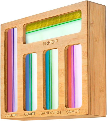 Foil and Plastic Wrap Organizer for Kitchen Drawer — 3 in 1 Bamboo Holder for Aluminum Foil, Cling Wrap and Wax Paper with Labels and Slide Cutter, Fits 12" Rolls, Kitchen Storage Organization