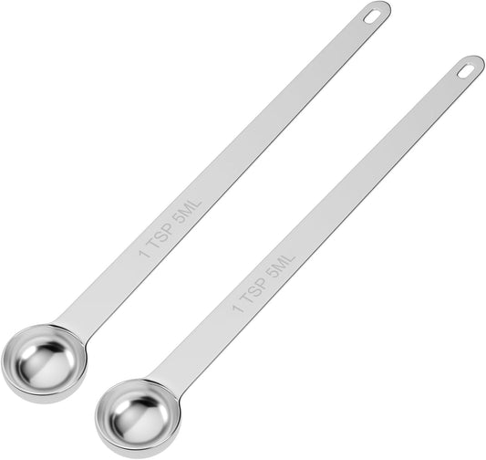 2PCS 1TSP(5ml) Extra Long Handle Measuring Spoon, 18/8 Stainless Steel | Food-Grade SS 304, Accurate, BPA-Free, Dishwasher Safe, Engraved Marking, Kitchen Essential