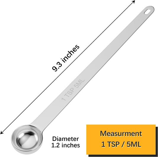 2PCS 1TSP(5ml) Extra Long Handle Measuring Spoon, 18/8 Stainless Steel | Food-Grade SS 304, Accurate, BPA-Free, Dishwasher Safe, Engraved Marking, Kitchen Essential