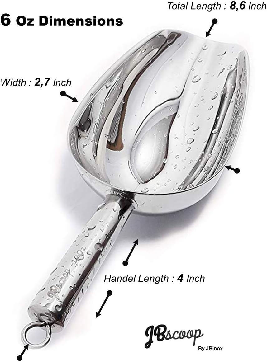 Stainless Steel Ice Scoop, Small Metal Food Candy Scoop for Kitchen Bar Party Wedding - 6 Oz