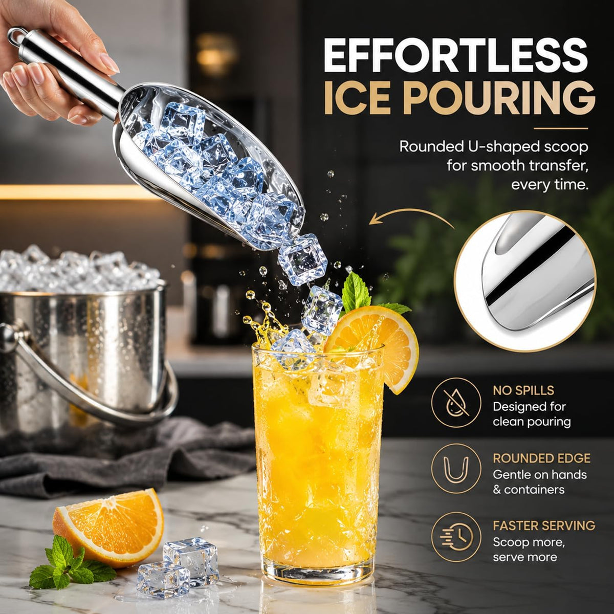 Stainless Steel Ice Scoop, Small Metal Food Candy Scoop for Kitchen Bar Party Wedding - 6 Oz
