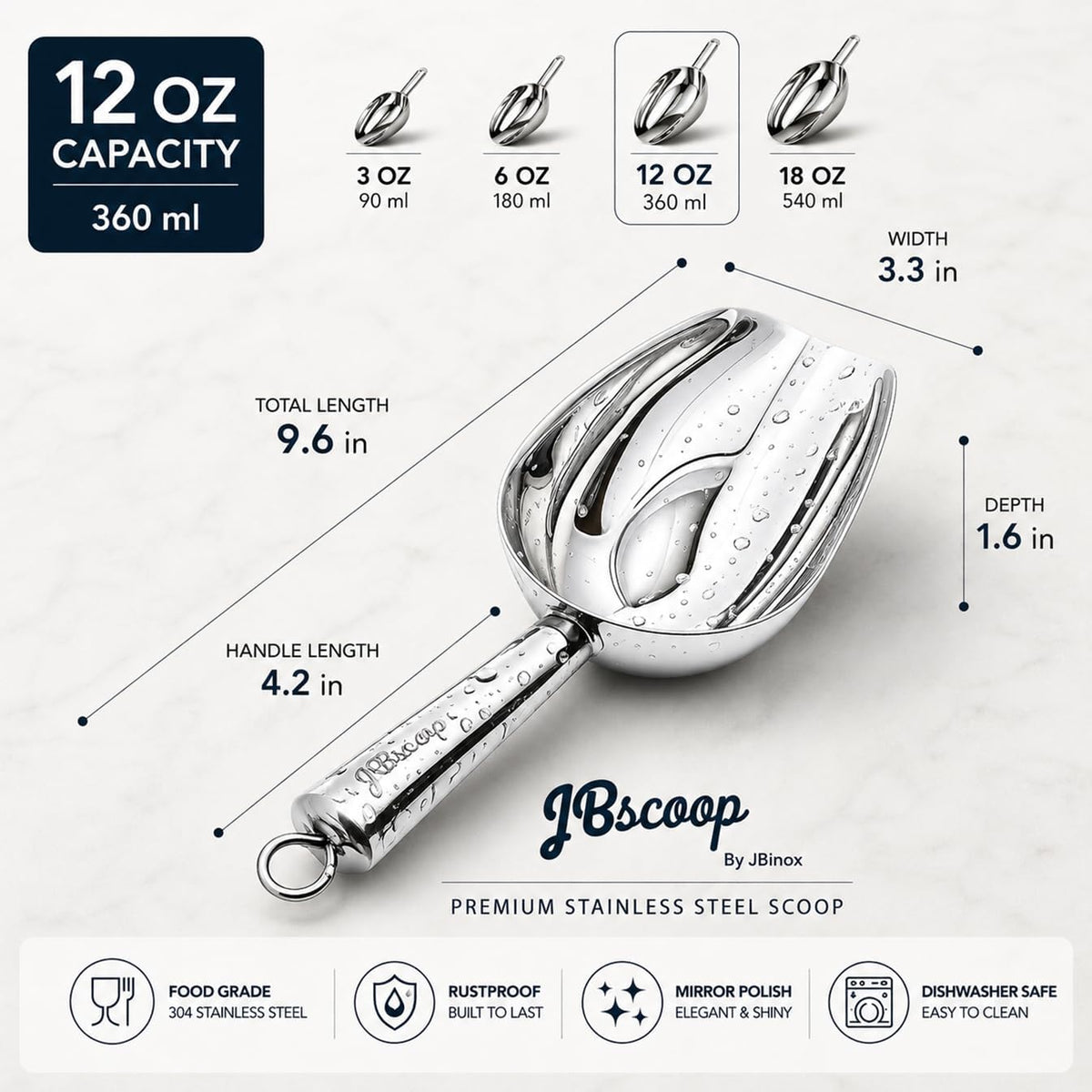 Stainless Steel Ice Scoop, Small Metal Food Candy Scoop for Kitchen Bar Party Wedding - 6 Oz