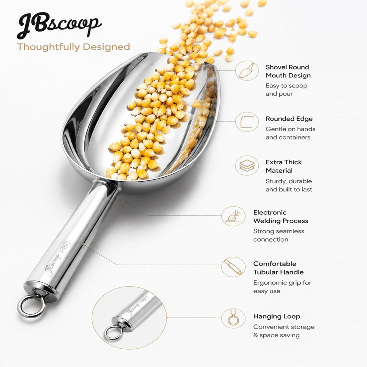 Stainless Steel Ice Scoop, Small Metal Food Candy Scoop for Kitchen Bar Party Wedding - 6 Oz