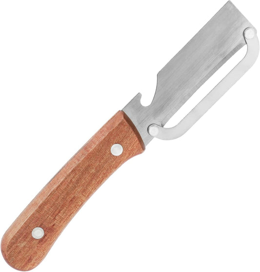 Multi-Functional Vegetable Peeler with Wooden Handle, Stainless Steel Thick & Thin Skin Fruit Peeler with Bottle Opener, Not for Left-Handed Users, Practical Kitchen Tool for Apple Potato