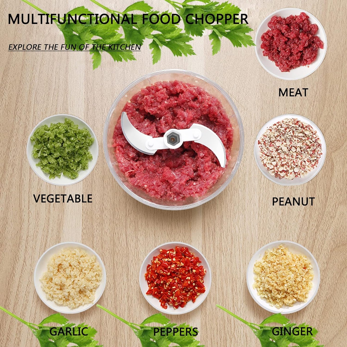 Manual Food Processor Vegetable Chopper, 1000ML Onion Chopper Hand Pull String Garlic Chopper Mincer, Whisk and Smoothie Blender