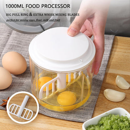 Manual Food Processor Vegetable Chopper, 1000ML Onion Chopper Hand Pull String Garlic Chopper Mincer, Whisk and Smoothie Blender