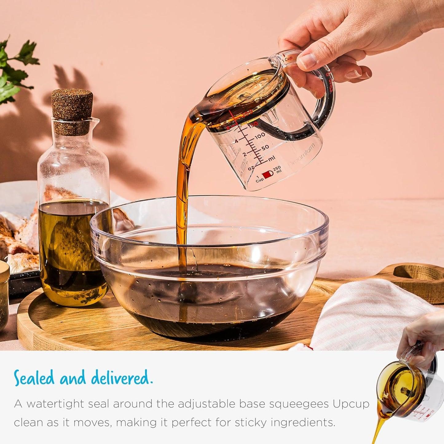 Upcup All-in-1 Adjustable Measuring Cup, Metric & Imperial Measurements up to 1 Cup - Black/Clear | Measures dry and liquid ingredients and scrapes itself clean, easy-to-read metric and imperial measurements, microwave safe