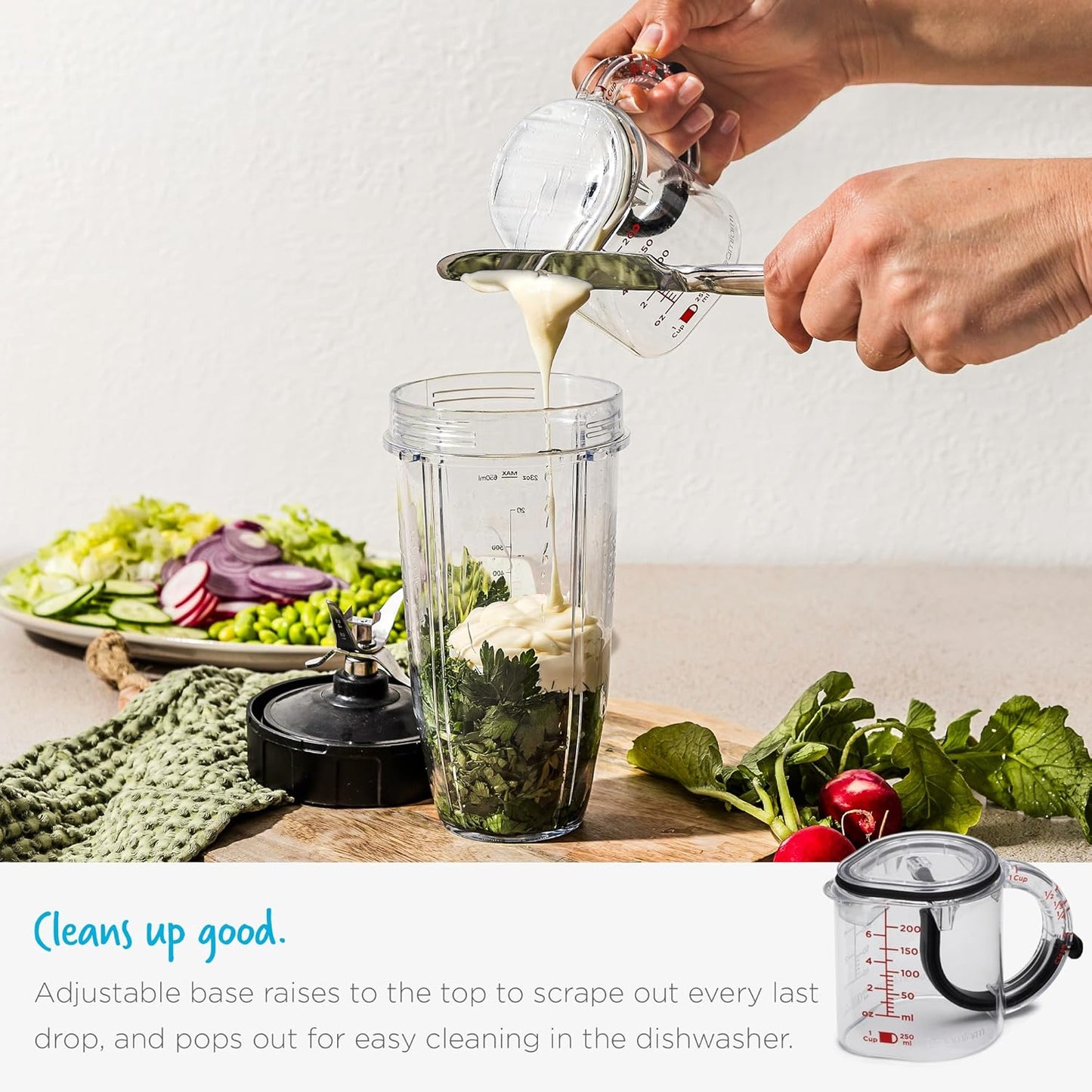 Upcup All-in-1 Adjustable Measuring Cup, Metric & Imperial Measurements up to 1 Cup - Black/Clear | Measures dry and liquid ingredients and scrapes itself clean, easy-to-read metric and imperial measurements, microwave safe