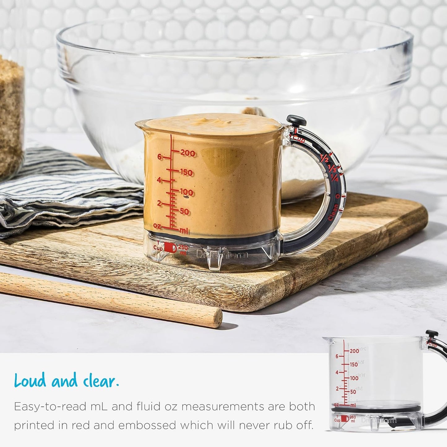 Upcup All-in-1 Adjustable Measuring Cup, Metric & Imperial Measurements up to 1 Cup - Black/Clear | Measures dry and liquid ingredients and scrapes itself clean, easy-to-read metric and imperial measurements, microwave safe