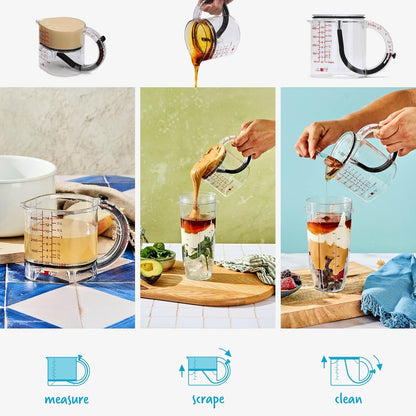 Upcup All-in-1 Adjustable Measuring Cup, Metric & Imperial Measurements up to 1 Cup - Black/Clear | Measures dry and liquid ingredients and scrapes itself clean, easy-to-read metric and imperial measurements, microwave safe