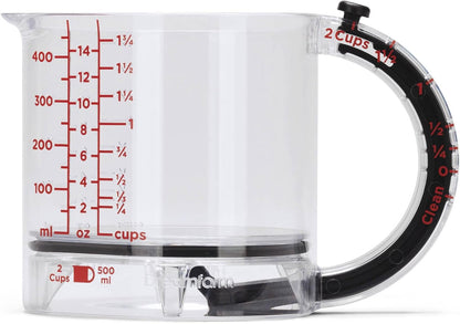 Upcup All-in-1 Adjustable Measuring Cup, Metric & Imperial Measurements up to 1 Cup - Black/Clear | Measures dry and liquid ingredients and scrapes itself clean, easy-to-read metric and imperial measurements, microwave safe