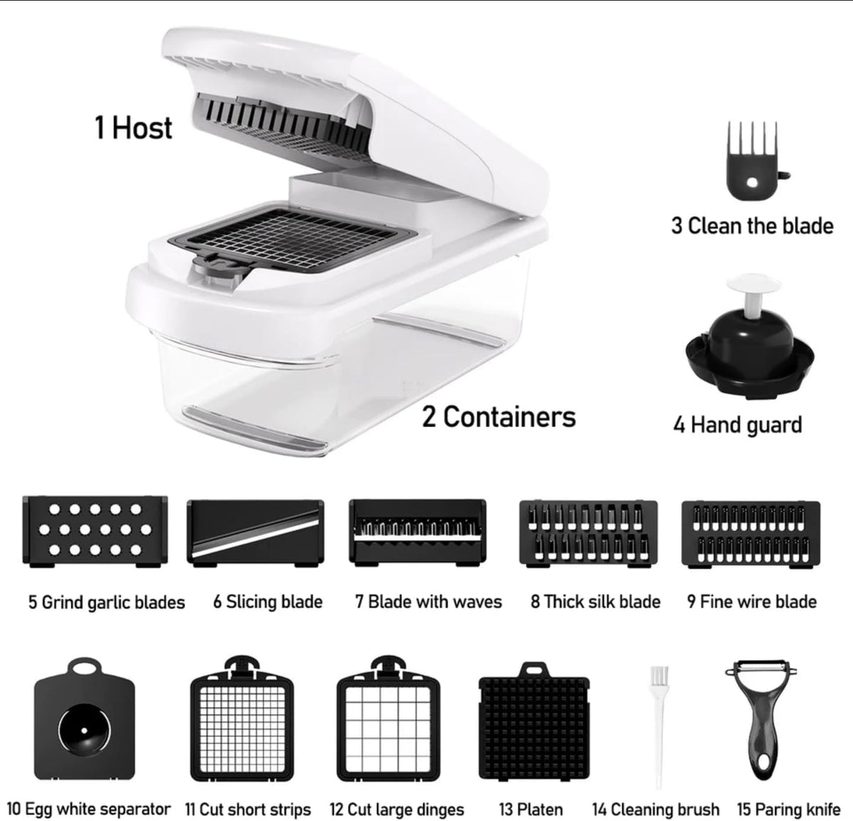 Pro 15-in-1 Vegetable Chopper & Mandoline Slicer - 2026 Upgraded Heavy Duty Dicer - Professional Food Cutter for a Variety of Fruits & Veggies - Sharp Stainless Steel Blades - Safety Guard
